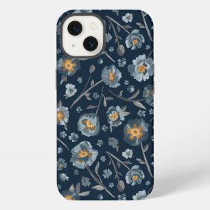Reizendes Blau Grau Gelb Mohn Blumenmuster C iPhone Hülle