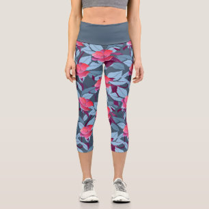Reizendes Blaues und Rosa Botanisches Florales Des Capri Leggings