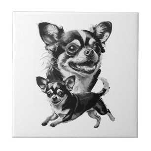 Reizendes Chihuahua-Duo Schwarz und Weiß Haustier Fliese
