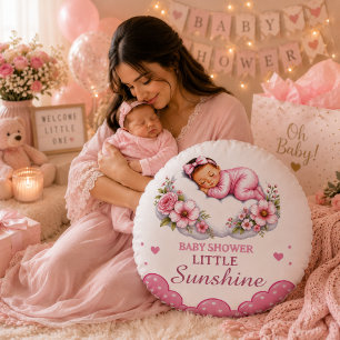Reizendes Florales Little Sunshine Baby Shower Rundes Kissen