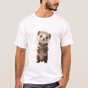 Reizendes Frettchen mit gestrickter Strickjacke T-Shirt
