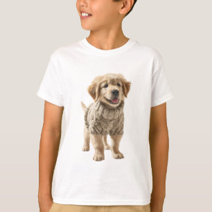 Reizendes Golden Retriever-Welpe in beige Strickja T-Shirt