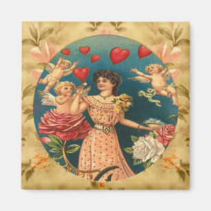 Reizendes Mädchen mit Amor-Vintagem Magnet