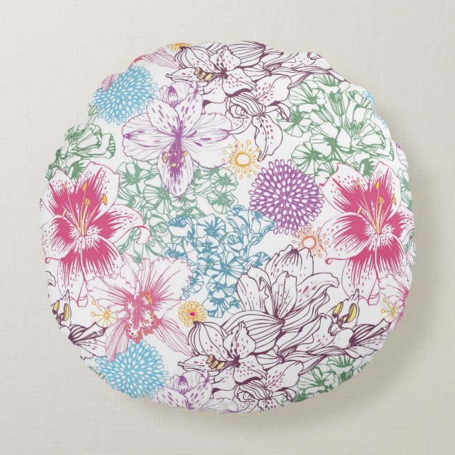 Reizendes Muster mit bunten Blumen Rundes Kissen (Vorderseite)