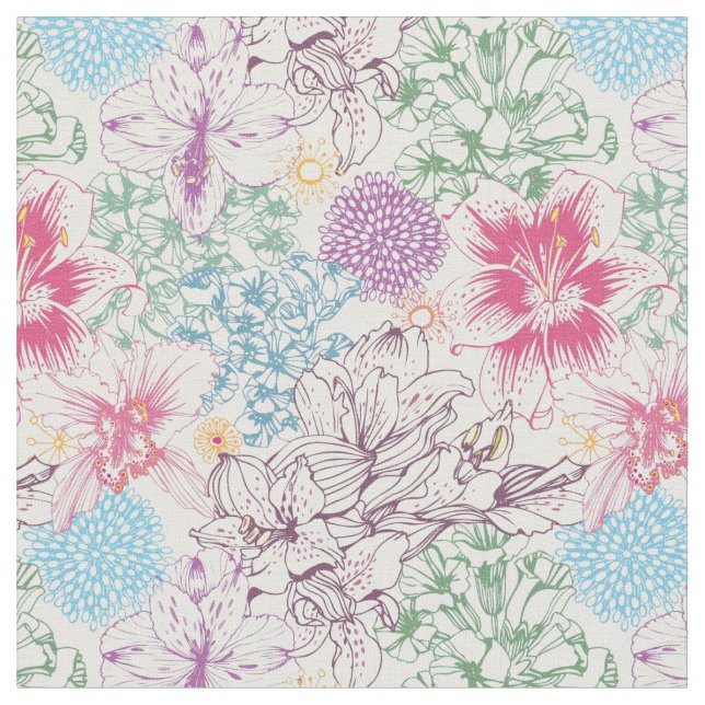 Reizendes Muster mit bunten Blumen Stoff (Nahaufnahme)