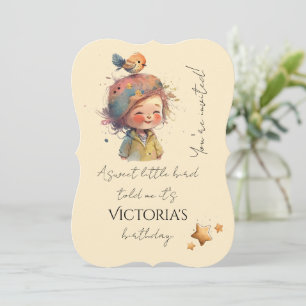 Reizendes neutrales Pastell-Girl-Bird-Stars-Kindhe Einladung