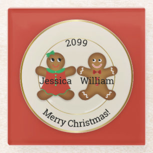 Reizendes Paar-Gingerbread-Ornament mit Jahr Glasuntersetzer