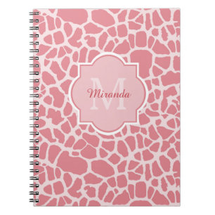 Reizendes rosa Giraffen-Muster mit Monogramm und Notizblock