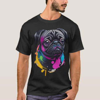Reizendes schwarzes Mops-Wasserfarbenkunstwerk - S T-Shirt