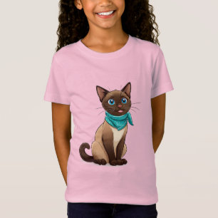 Reizendes Siamese-Katze mit Türkisbandana T-Shirt