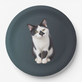 Reizendes Tuxedo-Hauskatzen-Kätzchen Pappteller