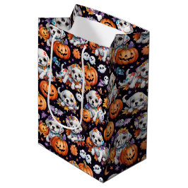 Reizendes Wasserfarben-Halloween-Hündchen & Kürbis Mittlere Geschenktüte