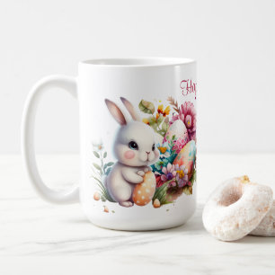 Reizendes Wasserfarben-Osterhäschen und Text Kaffeetasse