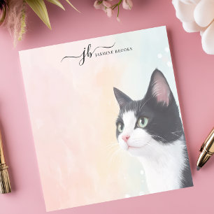 Reizendes Wasserfarben-Tuxedo-Katze-Pastell-Person Notizblock