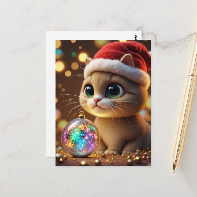 Reizendes Weihnachtskitten Postkarte (Vorderseite/Rückseite Beispiel)
