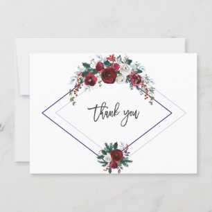 Reizvoll Burgunder Floral Kiefer Navy Hochzeit Dan Dankeskarte