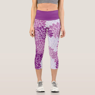 Reizvolle botanische lila hellblaue Dahlia-Blumen Capri Leggings