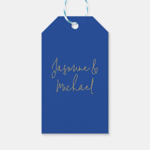 Reizvolle Chic Calligraphy Paar Namen Blau & Gold Geschenkanhänger