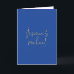 Reizvolle Chic Calligraphy Paar Namen Blau & Gold Karte<br><div class="desc">Sie können die Schriftarten, Hintergrundbilder und Farben, Buchstabenzeichen leicht ändern.</div>