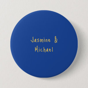 Reizvolle Chic Kalligrafie Paar Namen Blau & Gold Button