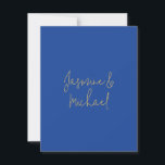 Reizvolle Chic Kalligrafie Paar Namen Blau & Gold Mitteilungskarte<br><div class="desc">Sie können die Schriftarten, Hintergrundbilder und Farben, Buchstaben leicht ändern.</div>