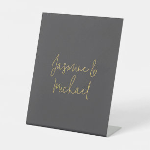 Reizvolle Chic Kalligrafie Paar Namen Grau & Gold Sockelschild