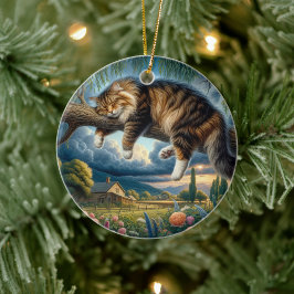 Reizvolle Domestic Longhair-Katzen-Erinnerung Keramik Ornament