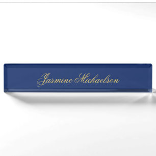 Reizvolle elegante Kalligrafie Name Blau & Gold Namensplakette