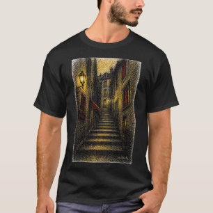 Reizvolle europäische Gassen-Skizze als Wandkunst T-Shirt
