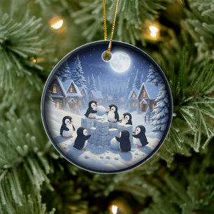 Reizvolle festliche Weihnachtsszene Keramik Ornament