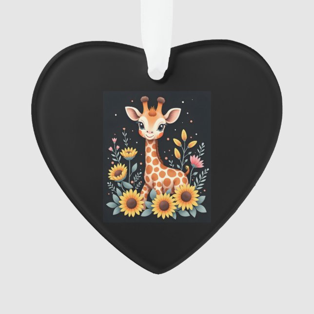 Reizvolle Giraffe umgeben von Blumen Langarm Ornament (Vorderseite)