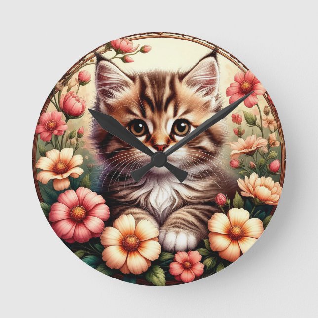 Reizvolle Katze Runde Wanduhr (Vorderseite)