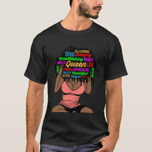 Reizvolle Melanin-Frau braune Haut Königin schwarz T-Shirt
