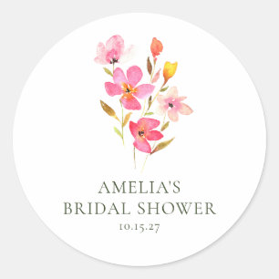 Reizvolle rosa Aquarell-Blumen-Brautparty Runder Aufkleber