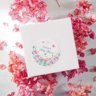Reizvolle rosa Rosenblume goldene Schleife Baby-Ei Geschenkanhänger