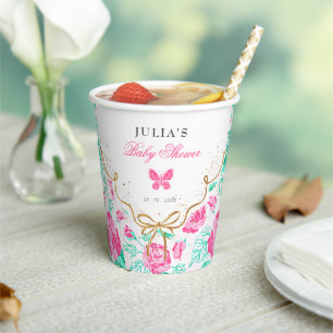 Reizvolle rosa Rosenblume goldene Schleife Baby-Ei Pappbecher