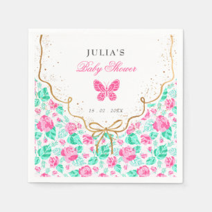 Reizvolle rosa Rosenblume goldene Schleife Baby-Ei Serviette