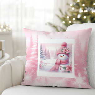 Reizvolle rosa Schneemann-Weihnachtsszene Kinderzi Kissen