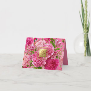 Reizvolle rosa und grüne florale Monogramm-Dankesk Dankeskarte