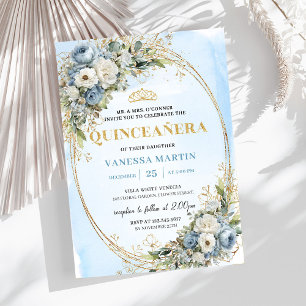 Reizvolle staubblaue goldgrüne Quinceañera-Einladu Einladung
