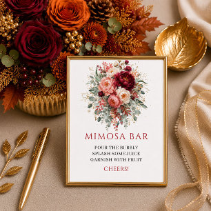 Reizvolle tiefrote florale Herbst-Brautstrauß-Mimo Poster