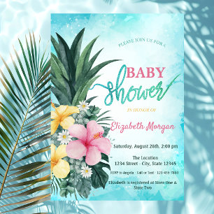 Reizvolle tropische Ananas-Blumen-Baby-Party Einladung