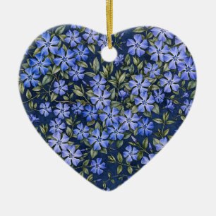 Reizvolle verstreute Immergrün-Blüten in Tiefblau Keramik Ornament