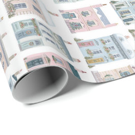 Reizvolle Wasserfarbe-Weihnachtshäuser-Geschenkver Geschenkpapier