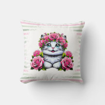 Reizvolle weiße Katze mit Blumenkrone