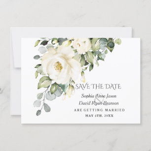 Reizvolle weiße Wasserfarben-Blumen Hochzeit Save The Date