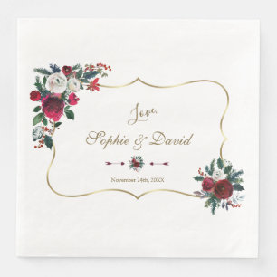 Reizvolle Winter-Burgunder-Blumen-Kiefer-Gold-Hoch Serviette