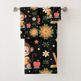 Reizvoller Affe liest Blumenmuster  Badhandtuch Set