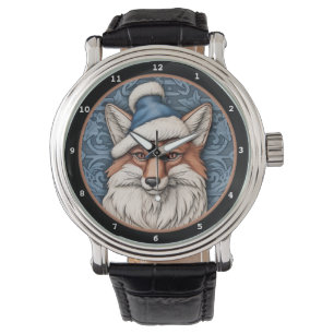Reizvoller Fuchs Blau Weihnachtshut Bild Armbanduhr