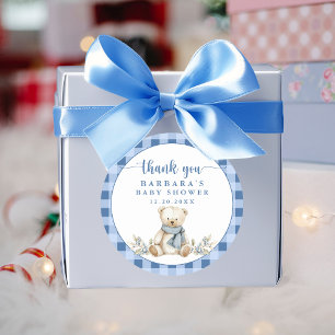 Reizvoller Gingham-Teddybär-Baby-Shower-Dankeschön Runder Aufkleber